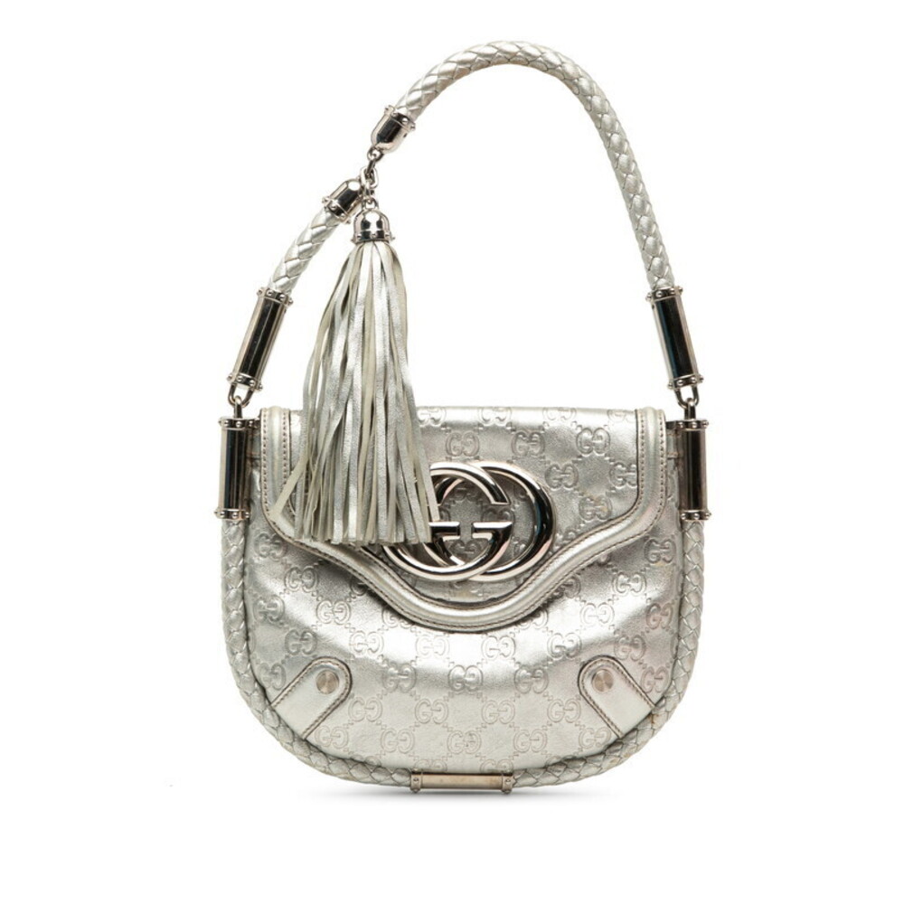 Gucci Guccissima Tassel Handbag Silver Leather